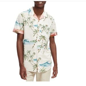 SCOTCH & SODA Hawaiian Holiday Short Sleeve Cotton White Oatmeal Shirt Size XXL